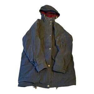 Vtg Woolrich Woman Flannel Lined Black Parka Hood Jacket Size Small Made in USA